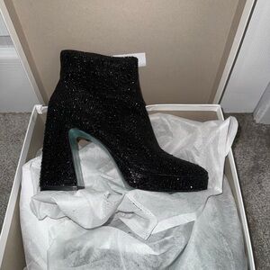 Betsey Johnson Glitter Black Ankle Booties